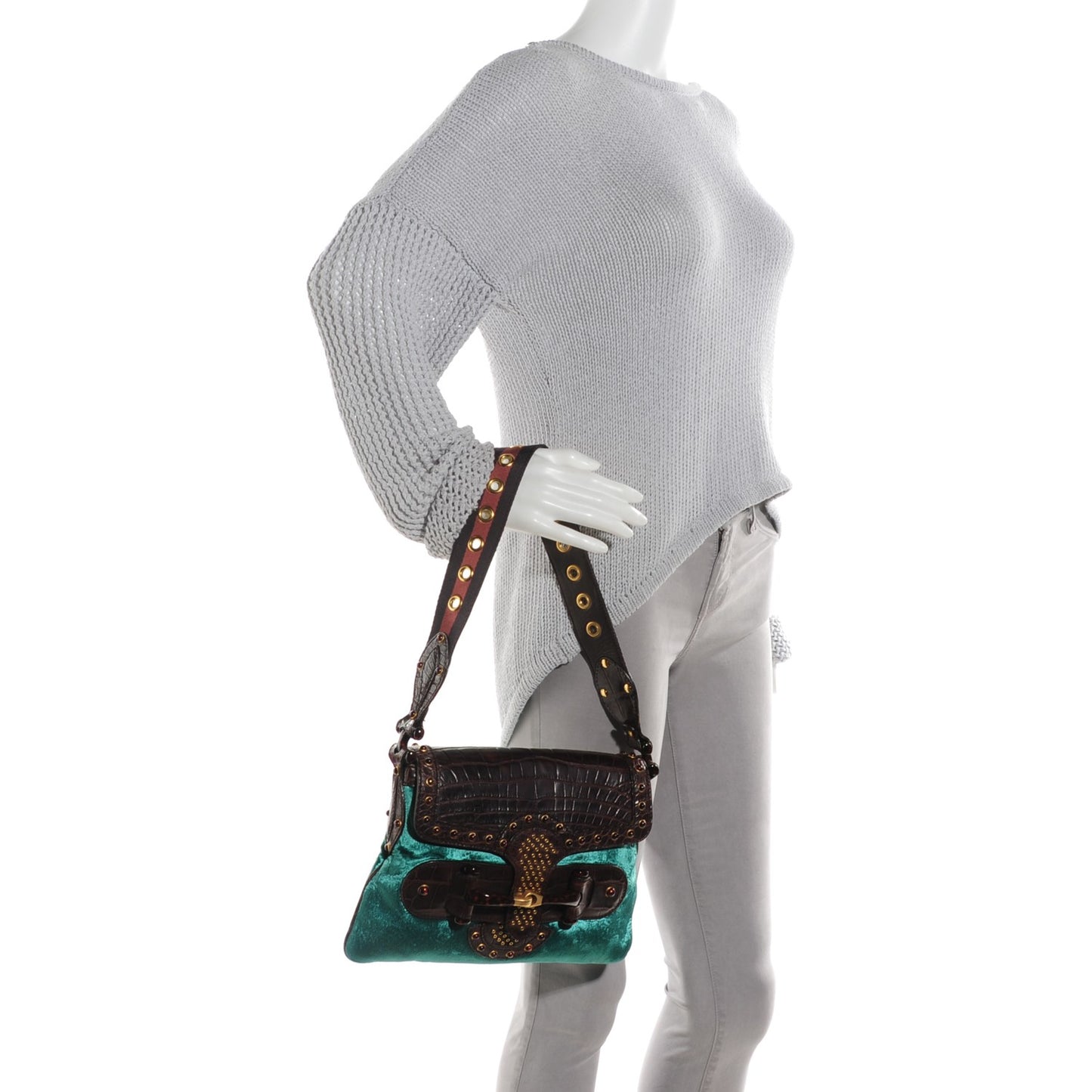 Velvet Alligator Studded Pelham Flap Bag