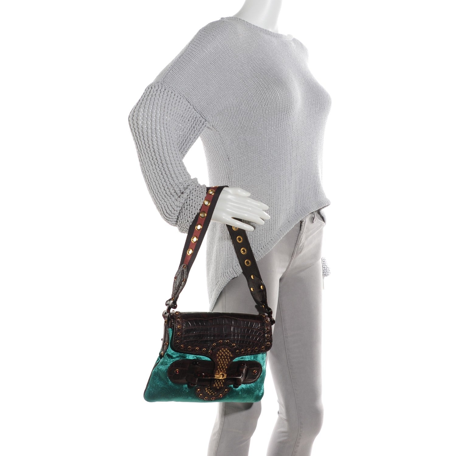Gucci Velvet Alligator Studded Pelham Flap Bag 2 of 14