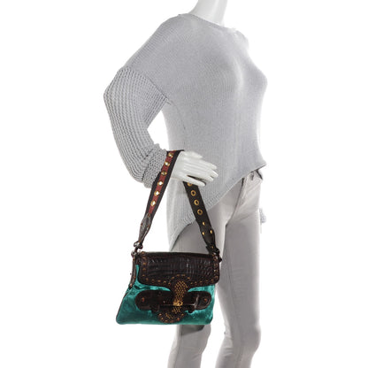 Gucci Velvet Alligator Studded Pelham Flap Bag 2 of 14