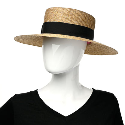 Gucci Glittered Straw Grosgrain Wide Brim Hat L Gold Black 2 of 9