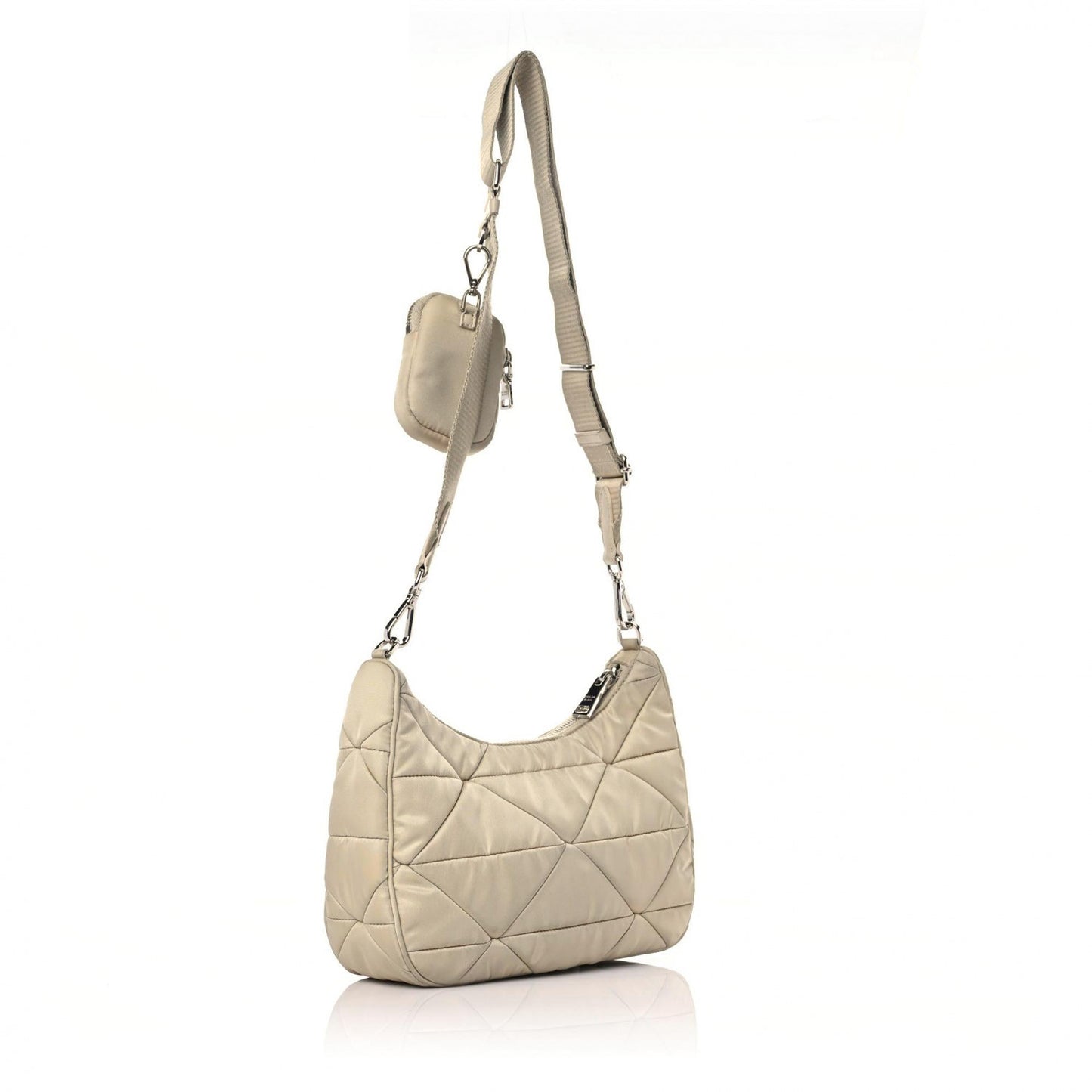 Re-Nylon Triangle Quilted Padded Patchwork System Shoulder Bag Deserto
