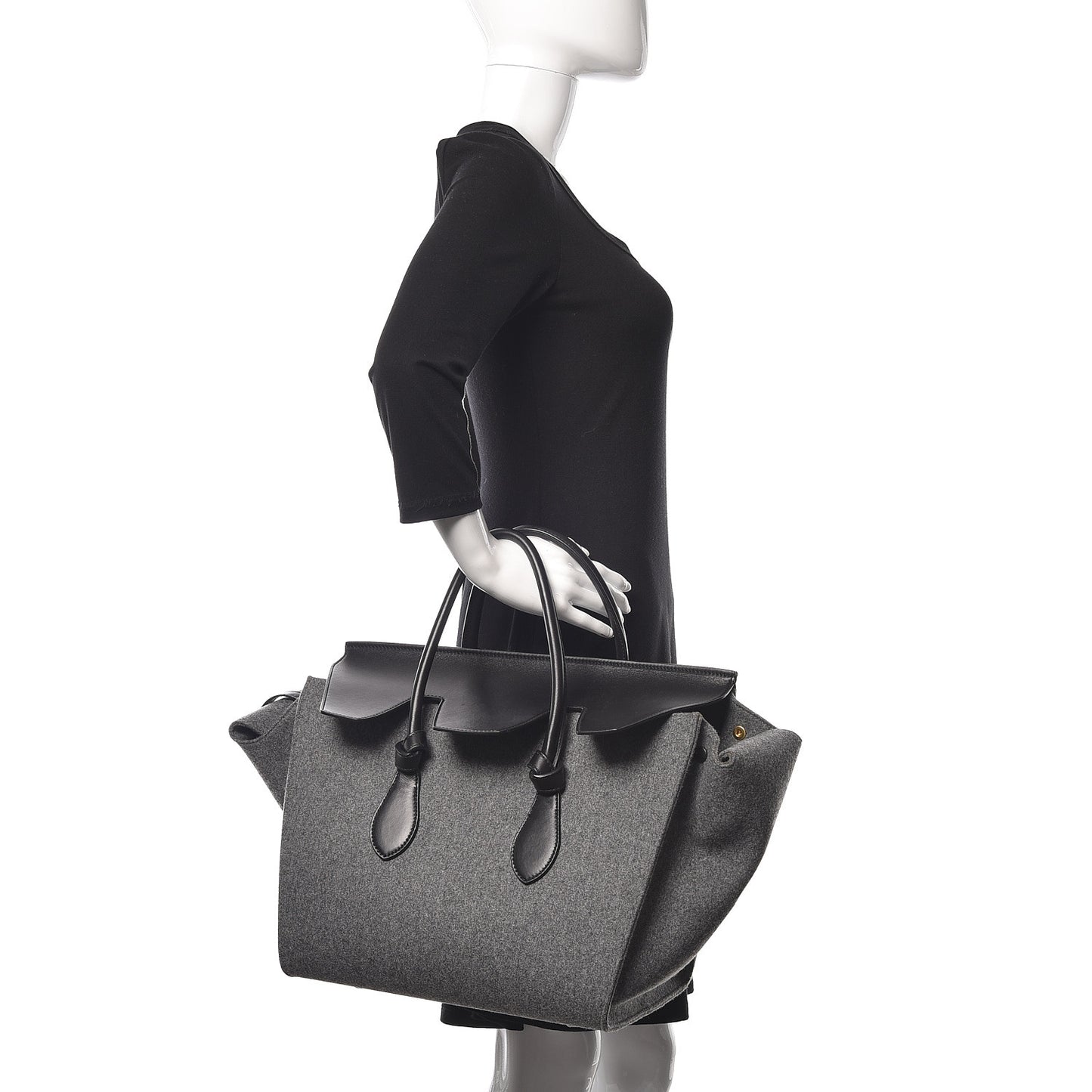 Felt Calfskin Large Tie Knot Tote Grey Black