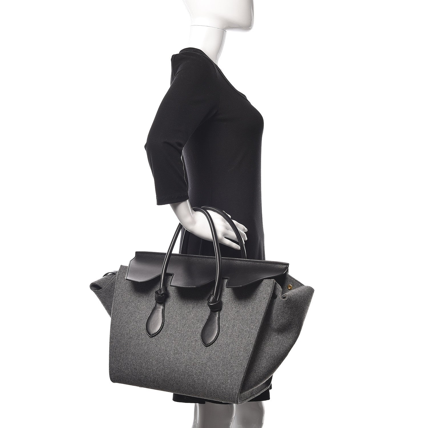 Celine Felt Calfskin Large Tie Knot Tote Grey Black 2 of 10