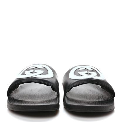 Gucci Nappa Miro Soft Calfskin Interlocking G Mens Slide Sandals 9 Black White 2 of 8