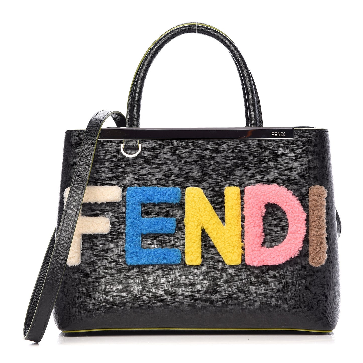 Vitello Elite Shearling Block Letter Petite 2Jours Tote Black