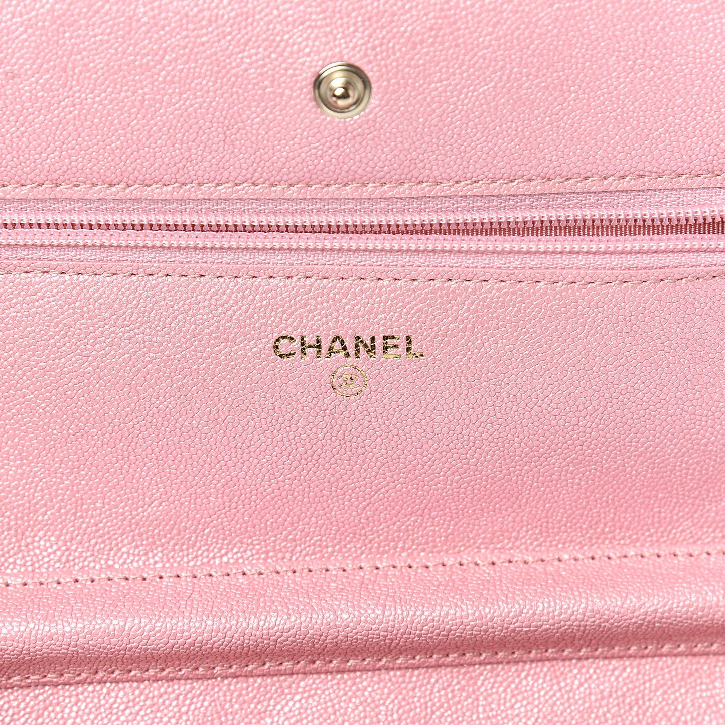 Iridescent Caviar Quilted Wallet on Chain WOC Rose Pink
