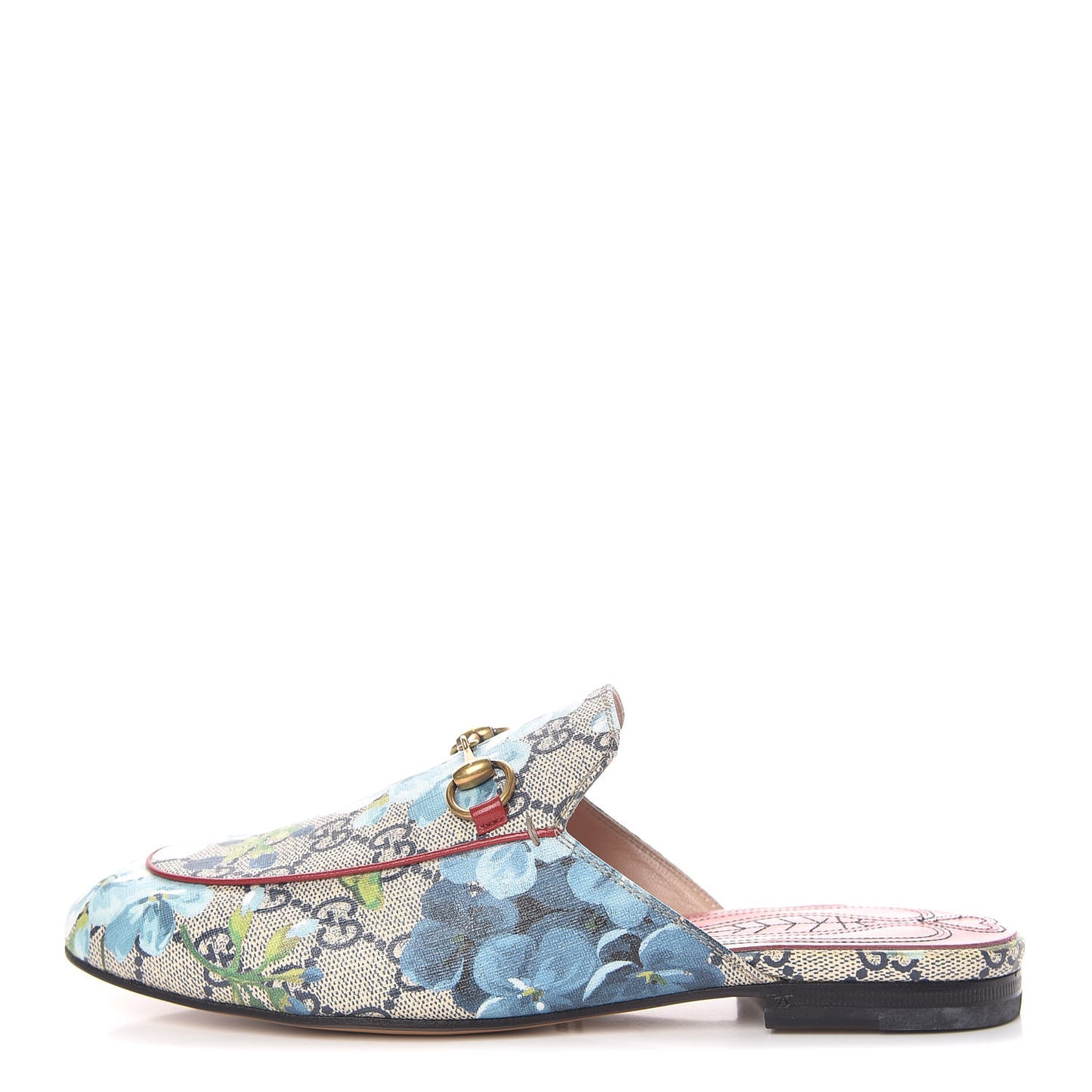 GG Supreme Monogram Blooms Womens Princetown Slippers 37 Beige Blue Navy Hibiscus Red