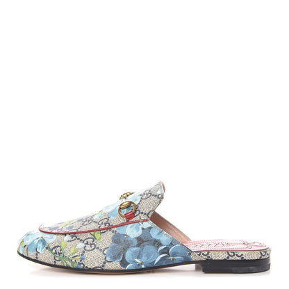 Gucci GG Supreme Monogram Blooms Womens Princetown Slippers 37 Beige Blue Navy Hibiscus Red 1 of 11