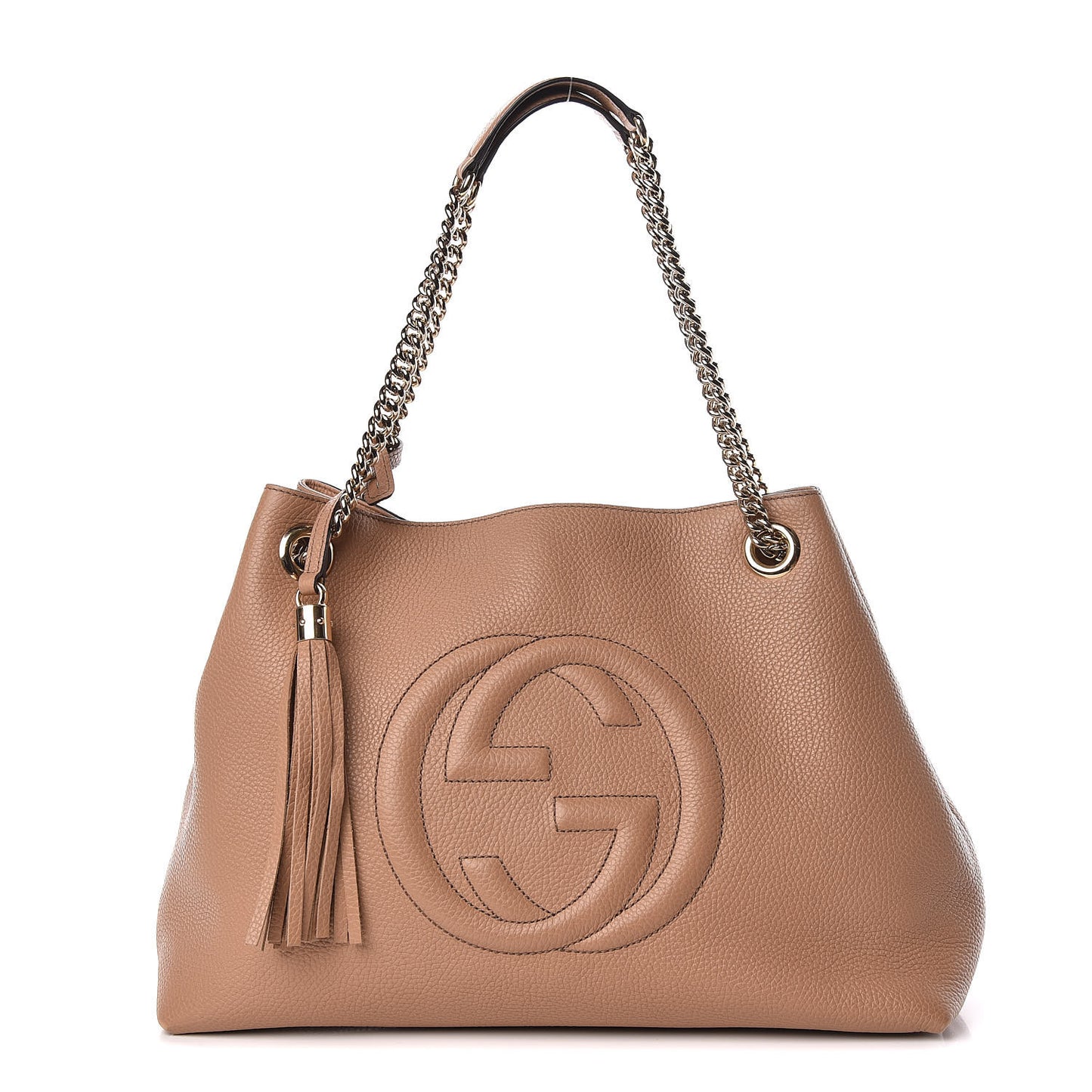 Pebbled Calfskin Medium Soho Chain Shoulder Bag Camelia