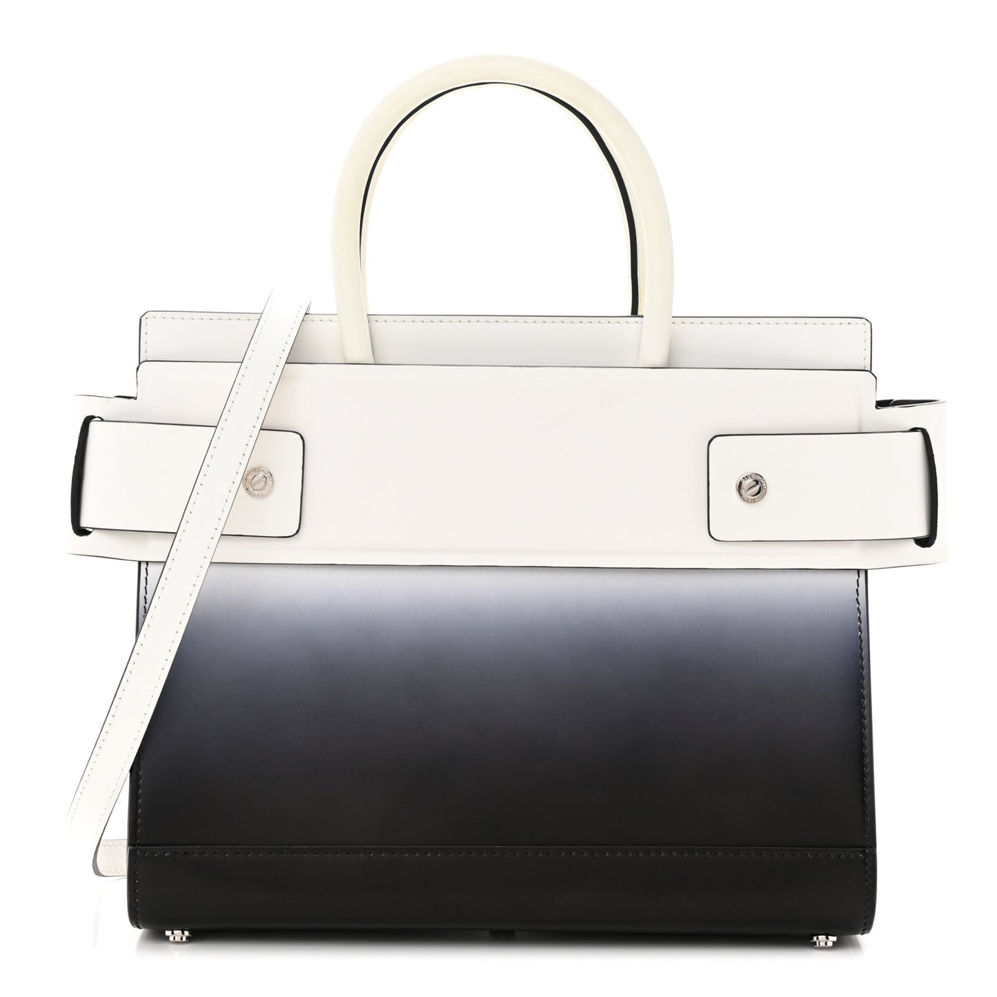 Smooth Calfskin Small Degrade Horizon Satchel White Black