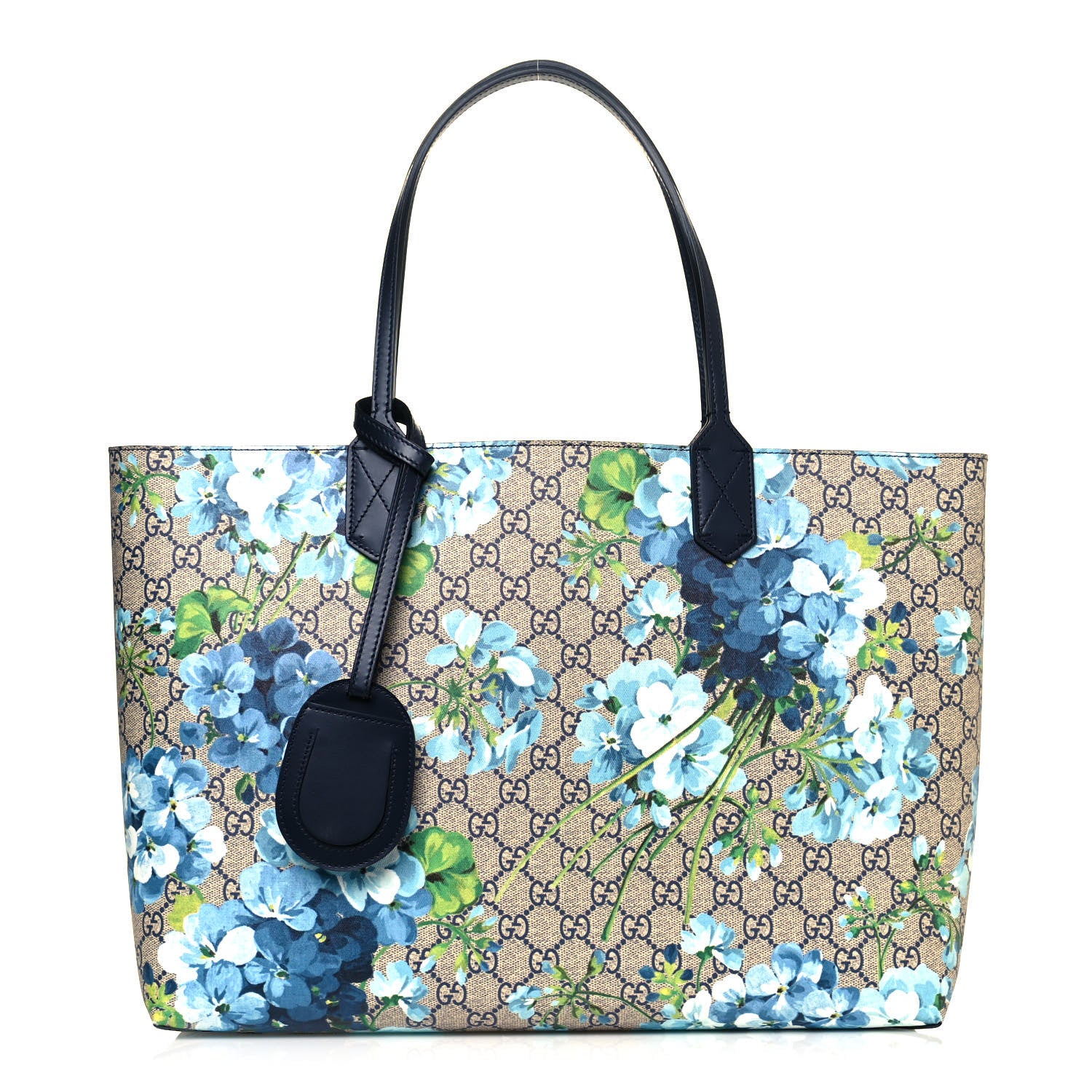 Gucci GG Supreme Monogram Blooms Medium Reversible Tote Beige Blue Navy 1 of 10