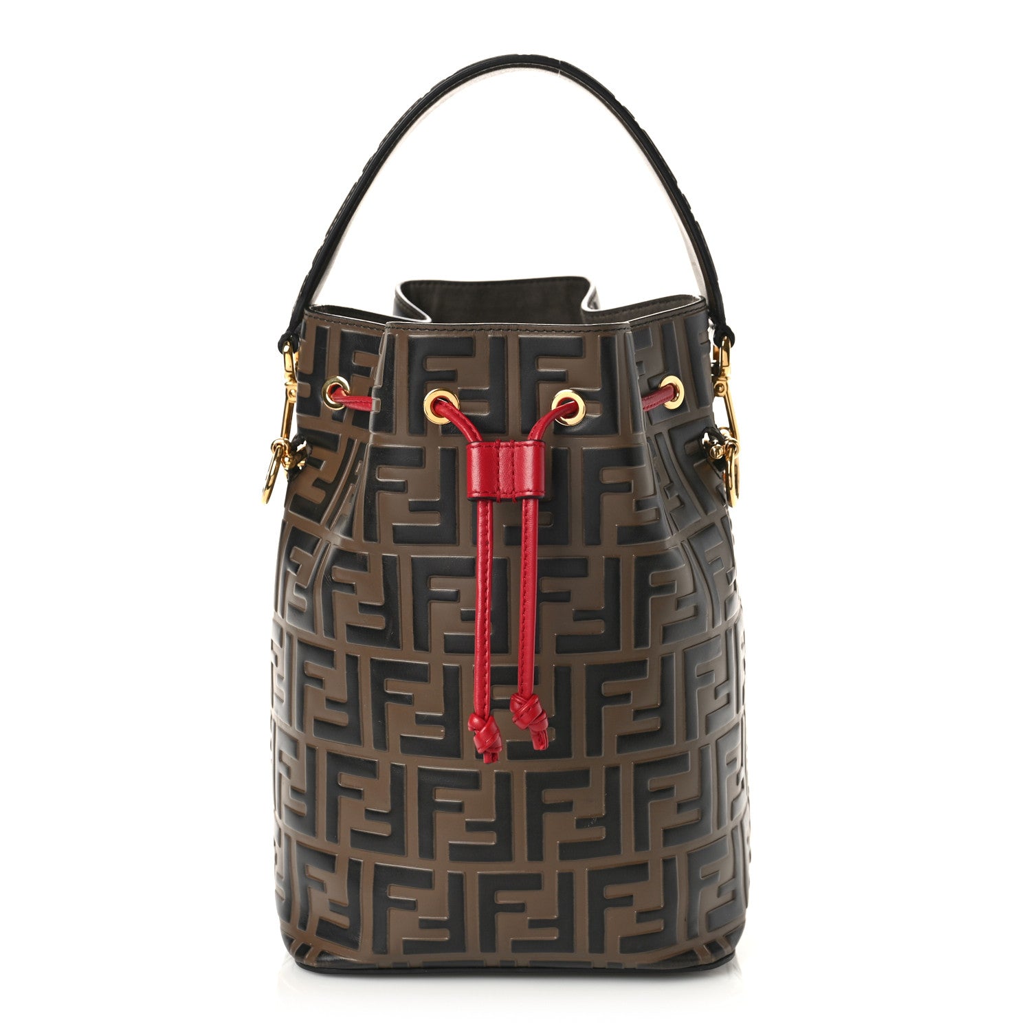 Fendi Vitello Grace F is Fendi Bi-Color FF 1974 Embossed Grande Mon Tresor Bucket Bag Maya Black Fragola 1 of 11