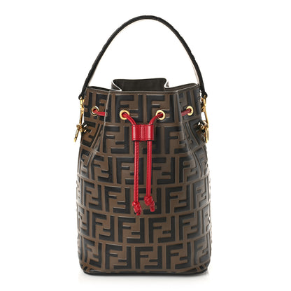 Fendi Vitello Grace F is Fendi Bi-Color FF 1974 Embossed Grande Mon Tresor Bucket Bag Maya Black Fragola 1 of 11