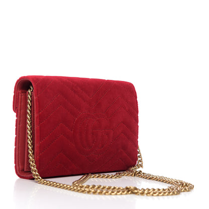 Gucci Velvet Matelasse GG Marmont Chain Wallet Hibiscus Red 2 of 8