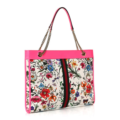 Gucci Canvas Flora Large Rajah Chain Tote White Multicolor Fuxia Fluo 4 of 14
