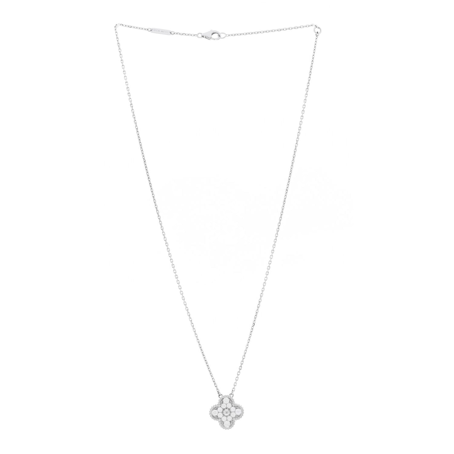18K White Gold Diamond Vintage Alhambra Pendant Necklace