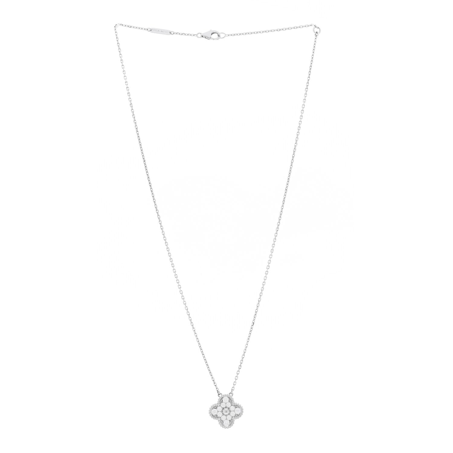 Van Cleef & Arpels 18K White Gold Diamond Vintage Alhambra Pendant Necklace 3 of 7