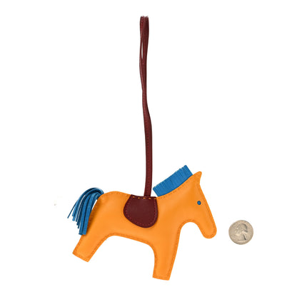 Hermes Milo Lambskin Grigri Rodeo Horse Bag Charm MM Jaune D'or Bleu Zanzibar Rouge H 2 of 4