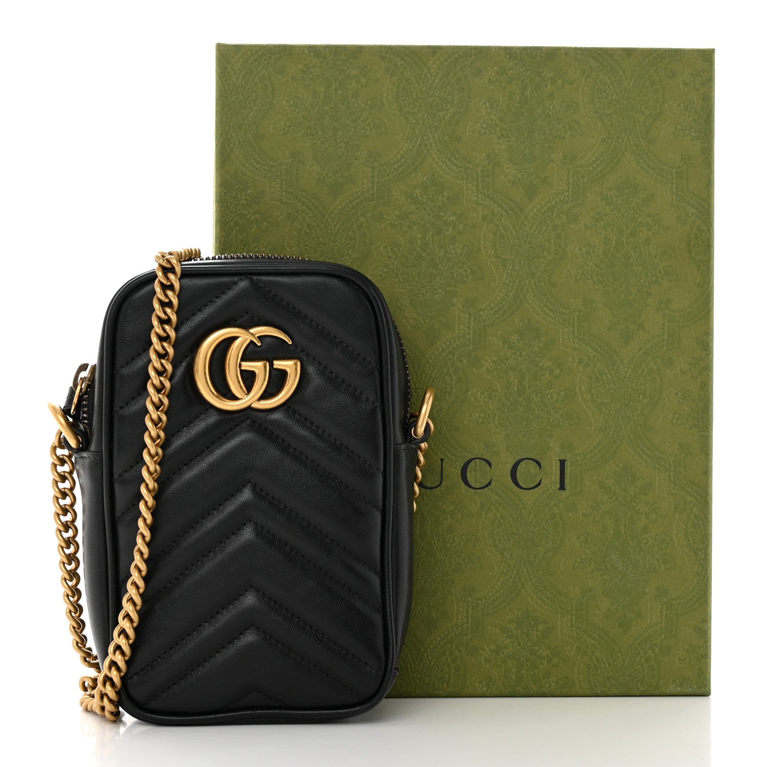 Gucci Calfskin Matelasse Mini GG Marmont Crossbody Bag Black 13 of 13
