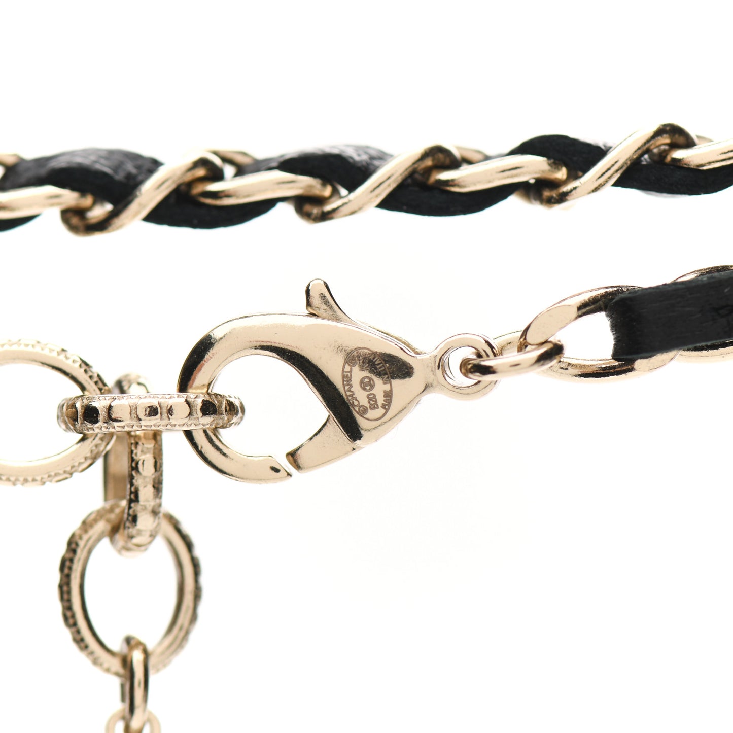 Lambskin Pearl Crystal CC Long Chain Necklace Black Gold