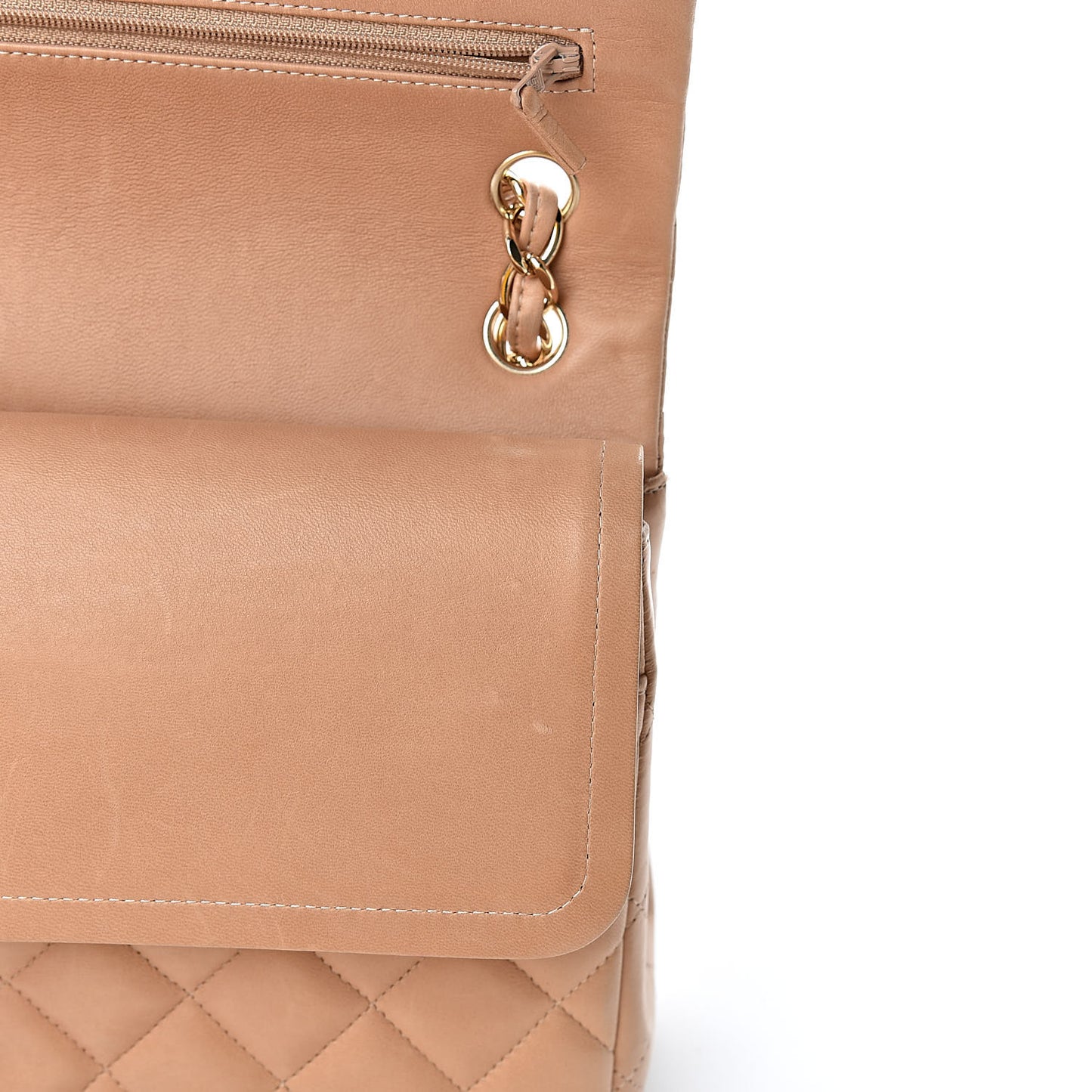 Lambskin Quilted Jumbo Double Flap Beige Clair