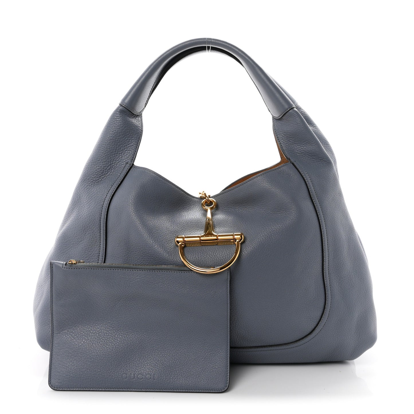Grained Calfskin Softbit Maxi Shoulder Bag Dusty Blue