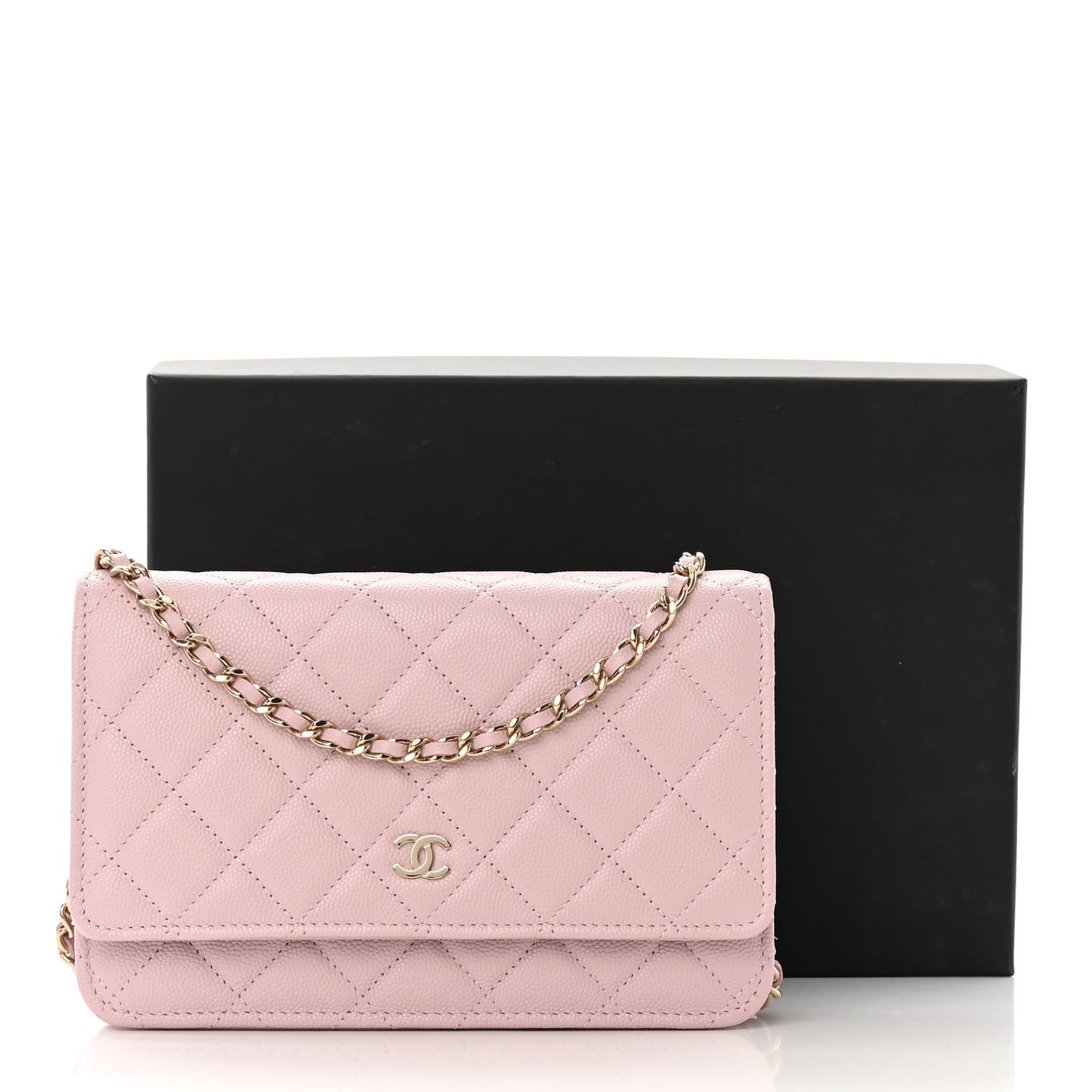 Caviar Quilted Wallet on Chain WOC Light Pink