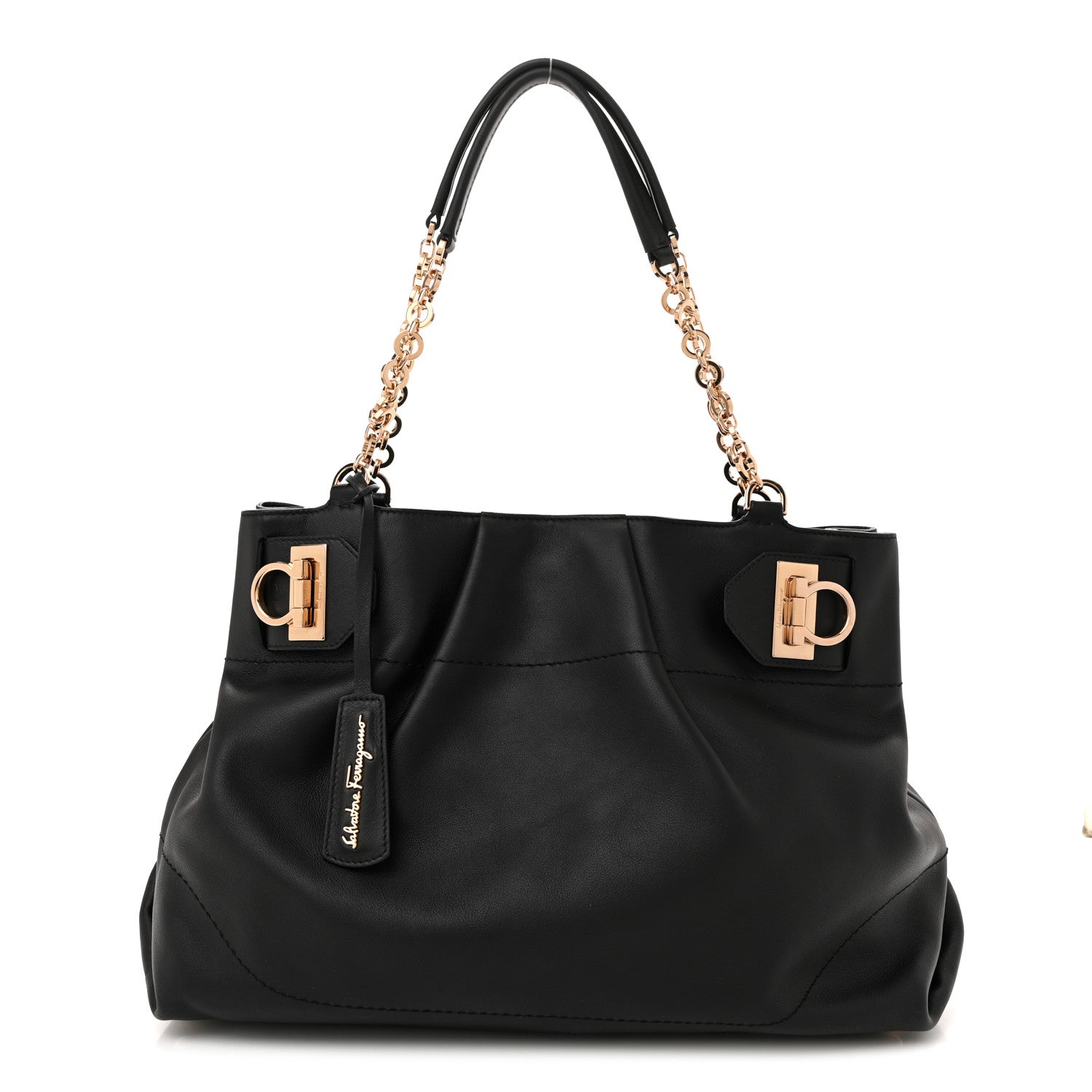 Salvatore Ferragamo Calfskin Gancini Tote Bag Black 1 of 10