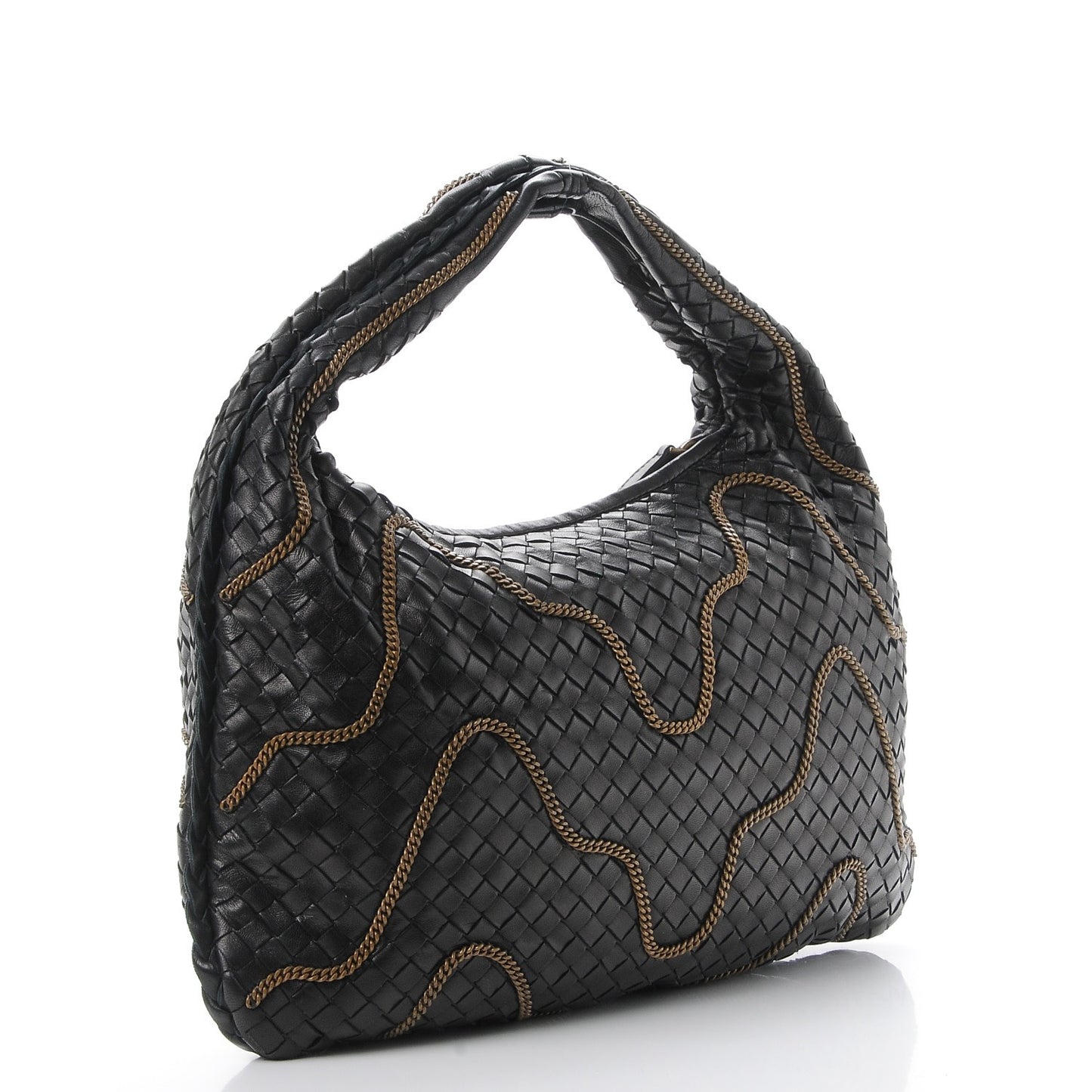 Nappa Intrecciato Medium Veneta Chain Hobo Nero Black