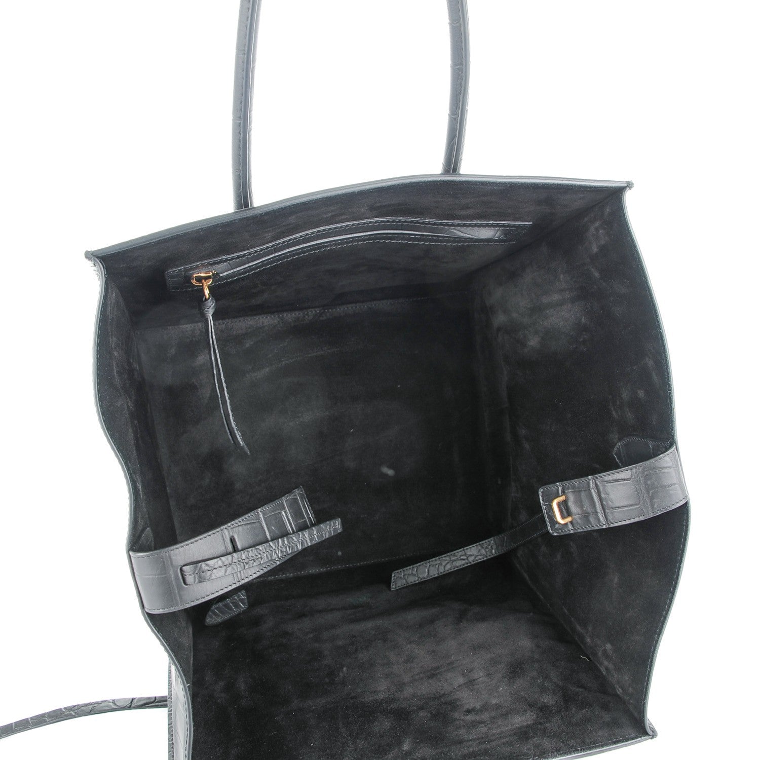 Celine Crocodile Embossed Calfskin Medium Phantom Luggage Black 7 of 24