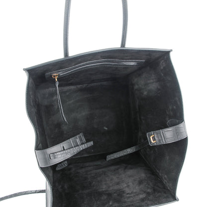 Celine Crocodile Embossed Calfskin Medium Phantom Luggage Black 7 of 24