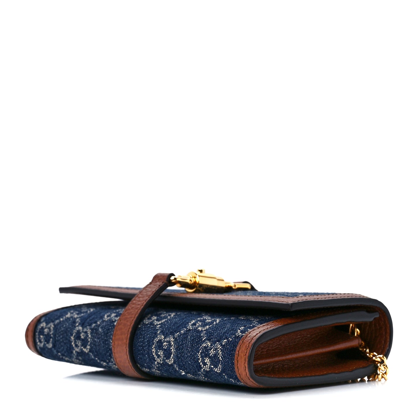 New Denim GG Monogram Jackie 1961 Chain Wallet Blue Tea Cuir