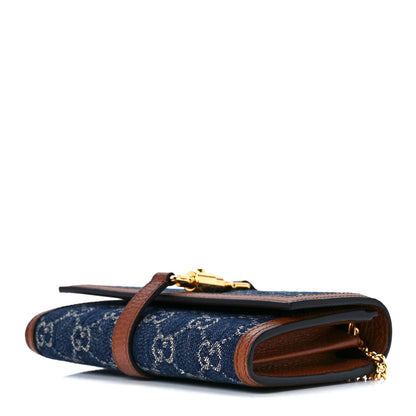 Gucci New Denim GG Monogram Jackie 1961 Chain Wallet Blue Tea Cuir 9 of 11