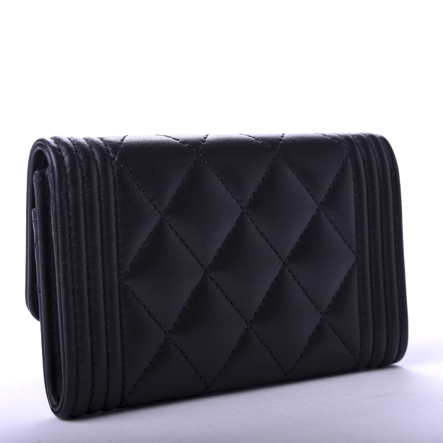 Lambskin Quilted Boy Card Holder Wallet Black