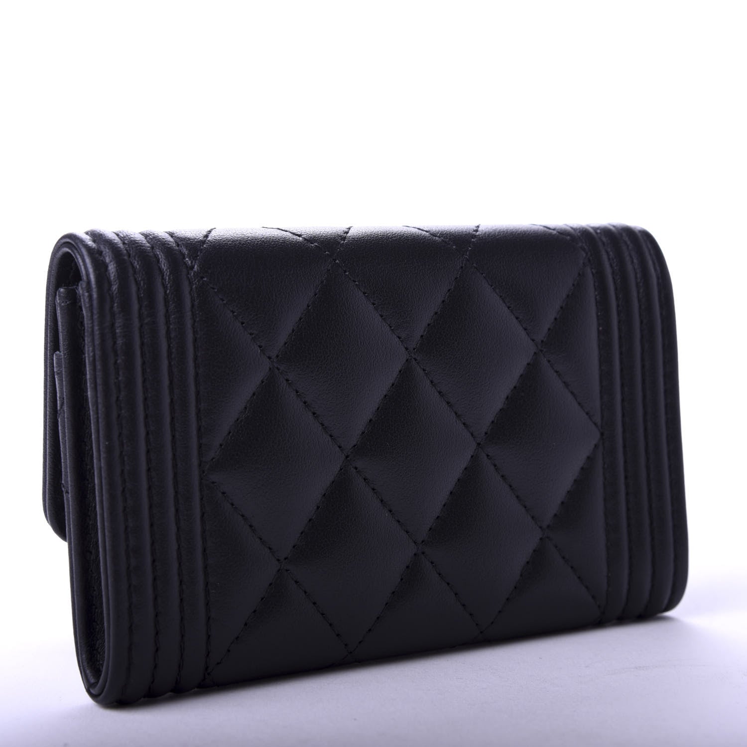 Chanel Lambskin Quilted Boy Card Holder Wallet Black 3 of 8