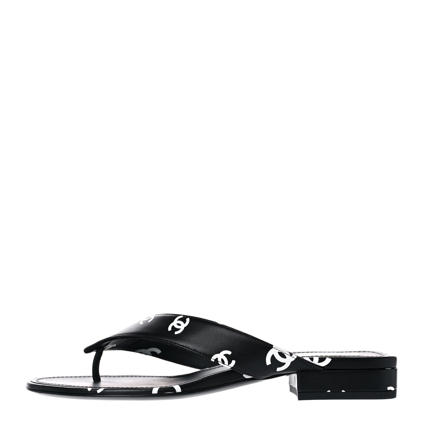 Lambskin Printed CC Thong Sandals 39 Black White