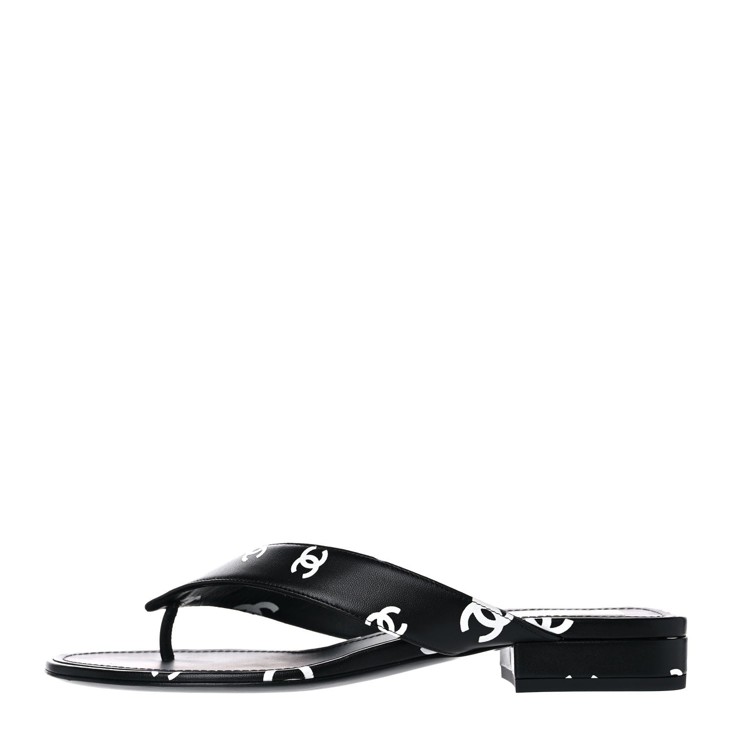 Chanel Lambskin Printed CC Thong Sandals 39 Black White 1 of 9