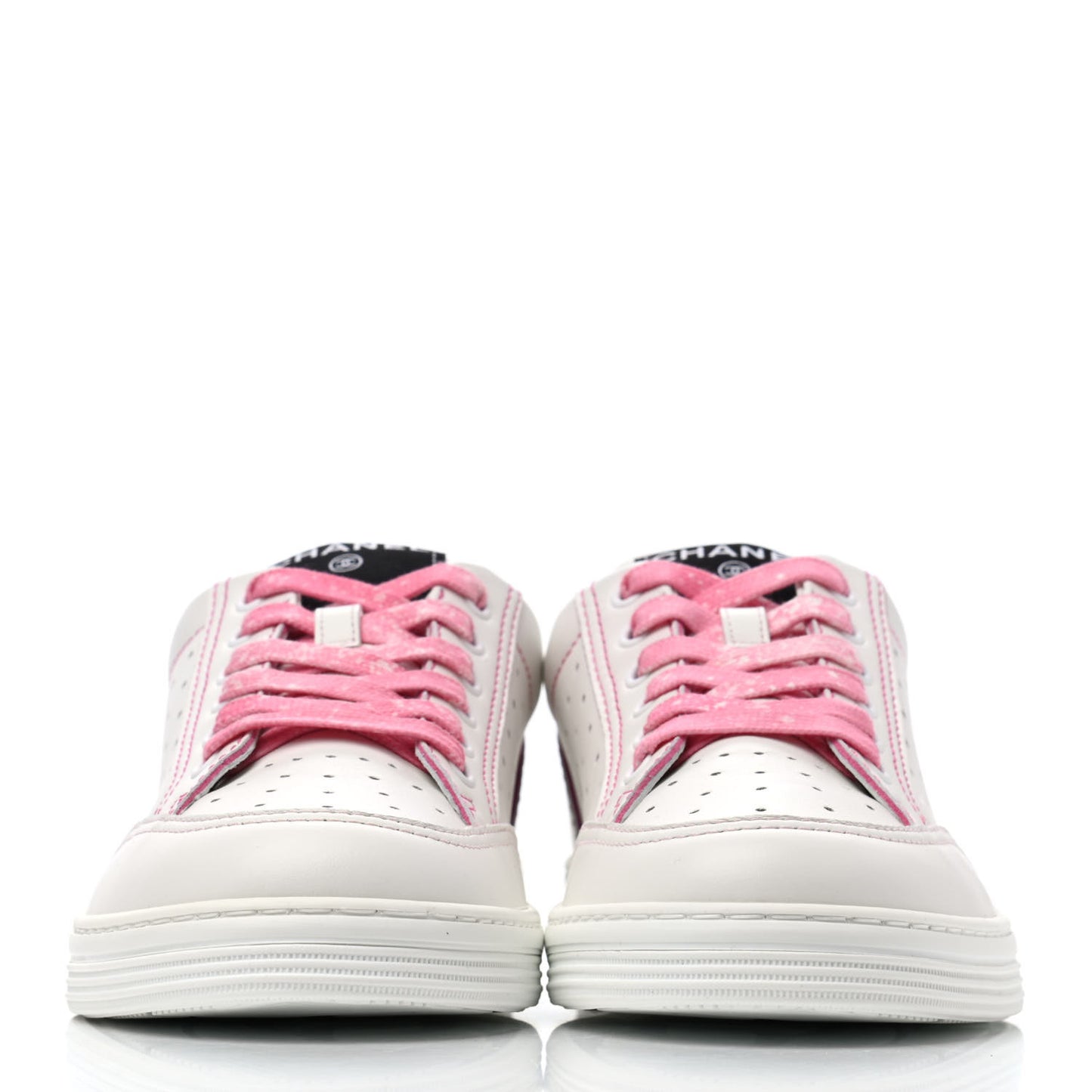 Calfskin Womens Logo Sneakers 38 White Pink