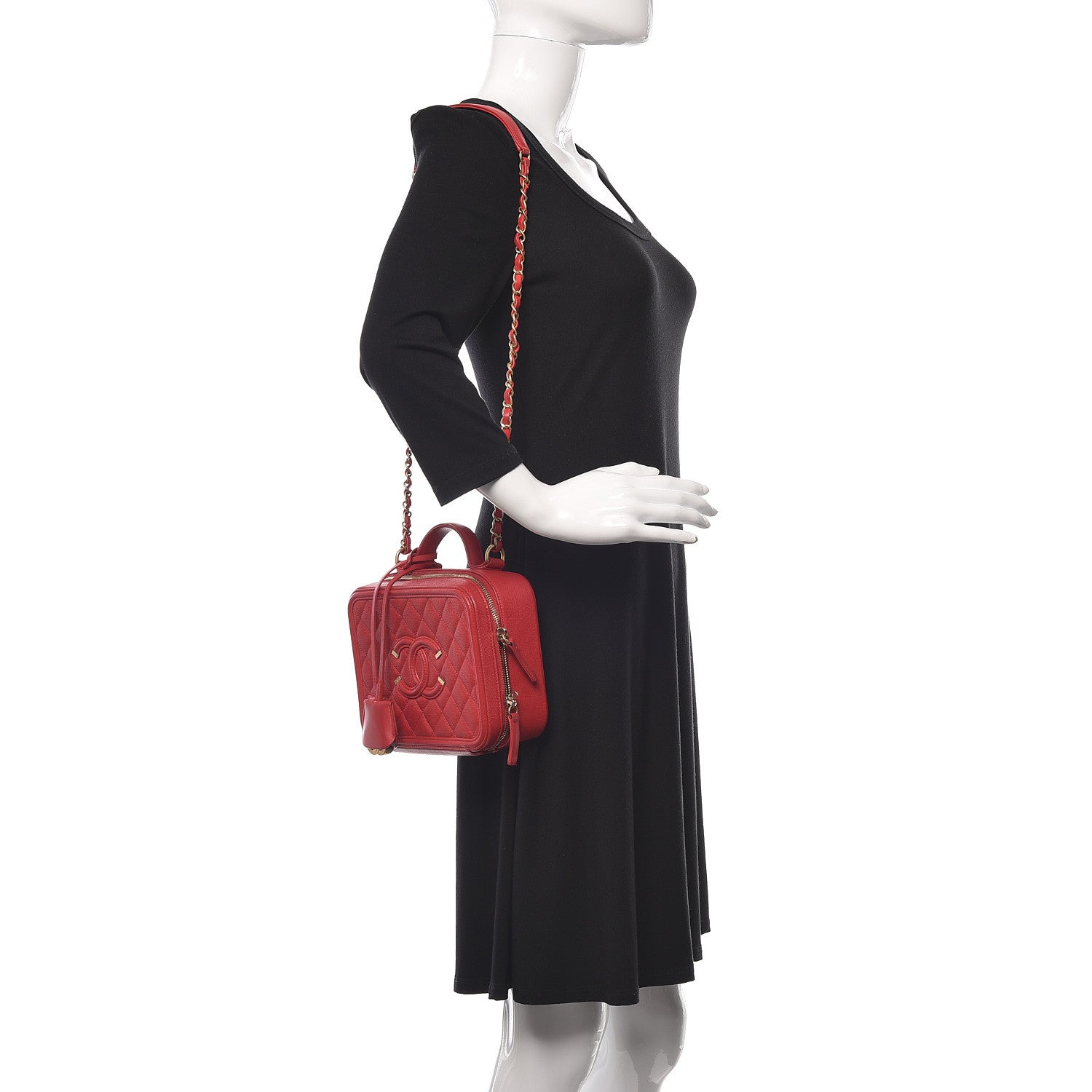 Chanel Caviar Quilted Medium CC Filigree Vanity Case Red 2 of 12