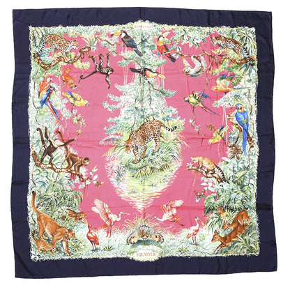 Hermes Silk Mousseline Equateur Shawl 140 Caban Rose Vif 1 of 4