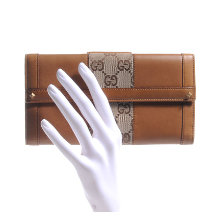 Gucci Leather Monogram Web Continental Wallet Tan 2 of 7