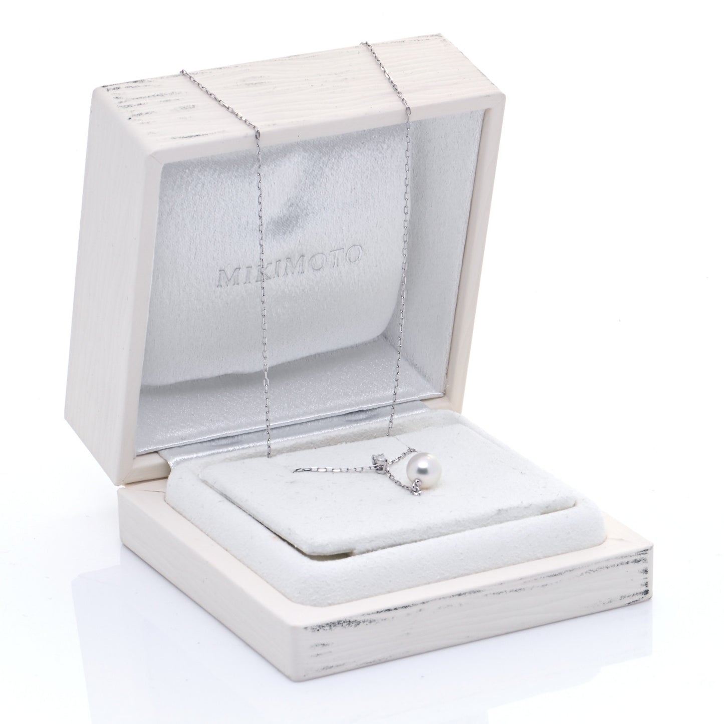 18K White Gold Akoya Pearl Diamond Drop Pendant Necklace