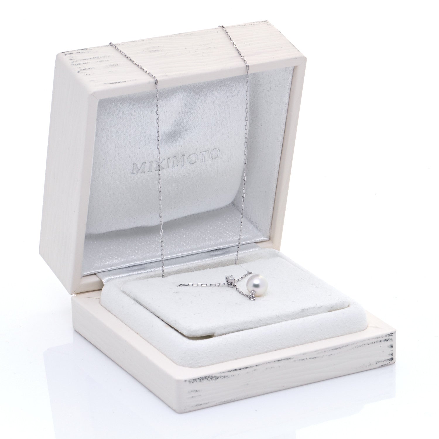 Mikimoto 18K White Gold Akoya Pearl Diamond Drop Pendant Necklace 7 of 7