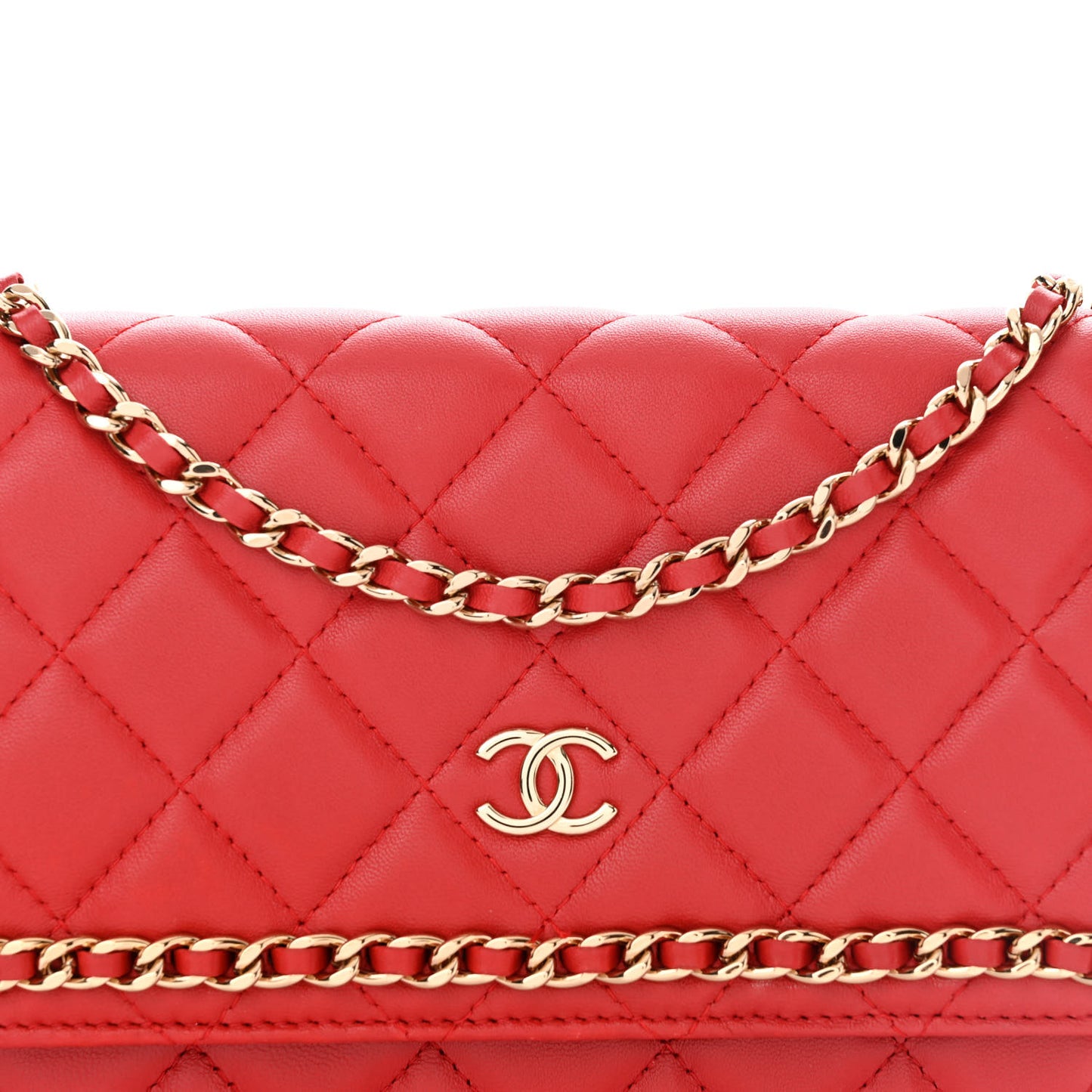 Lambskin Quilted Chain Around Wallet On Chain WOC Red