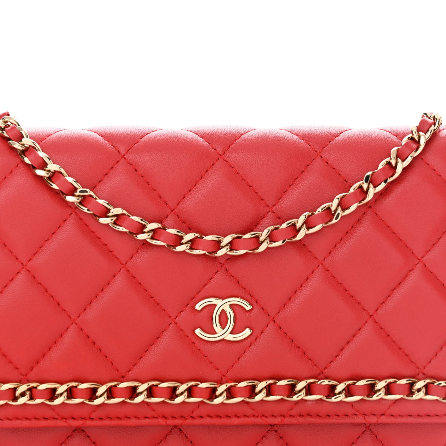Chanel Lambskin Quilted Chain Around Wallet On Chain WOC Red 9 of 13
