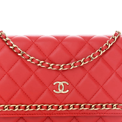 Chanel Lambskin Quilted Chain Around Wallet On Chain WOC Red 9 of 13