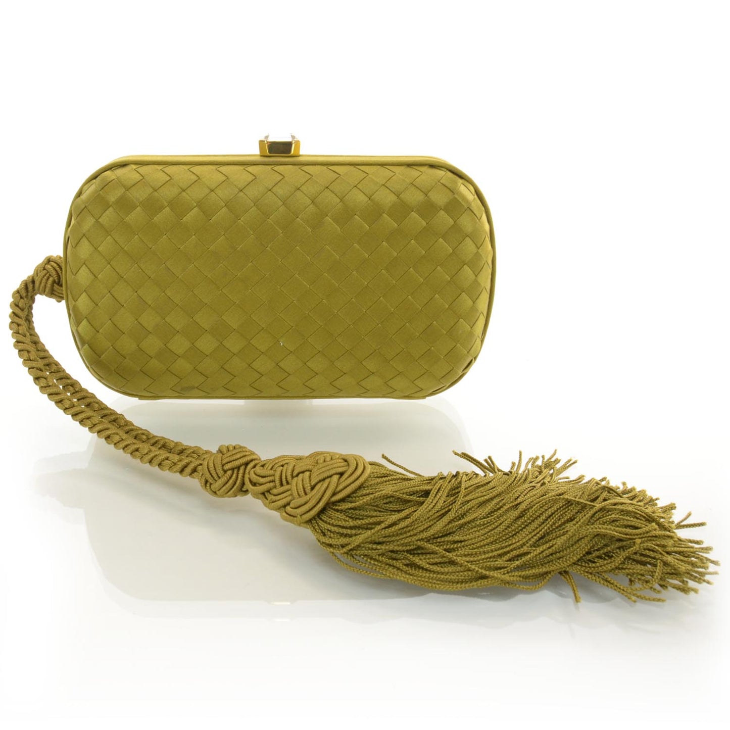 Silk Woven Intrecciato Tassel Clutch Green
