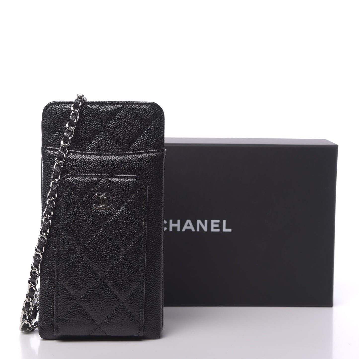 Caviar Quilted Zip Phone Case Black
