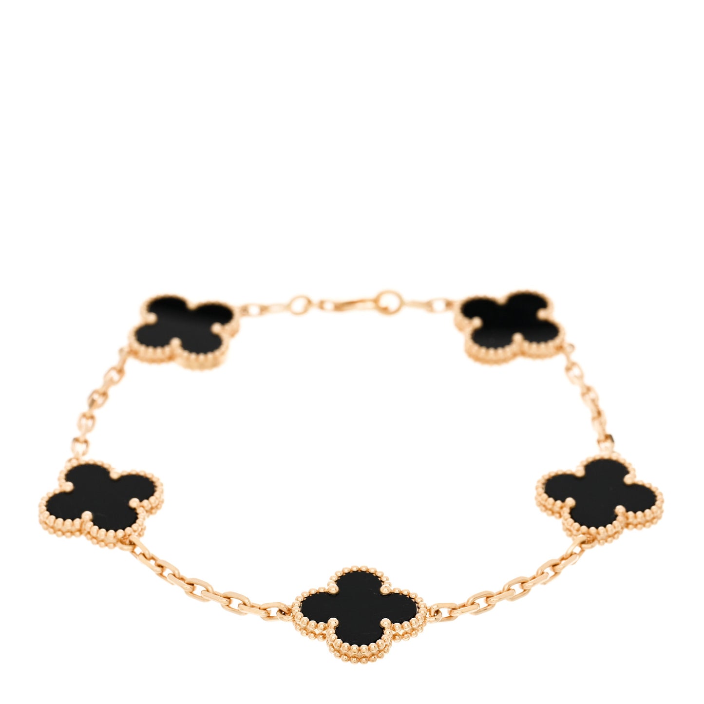 18K Yellow Gold Black Onyx 5 Motifs Vintage Alhambra Bracelet