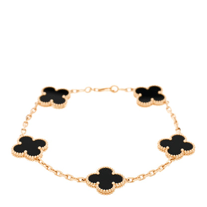 Van Cleef & Arpels 18K Yellow Gold Black Onyx 5 Motifs Vintage Alhambra Bracelet 1 of 5